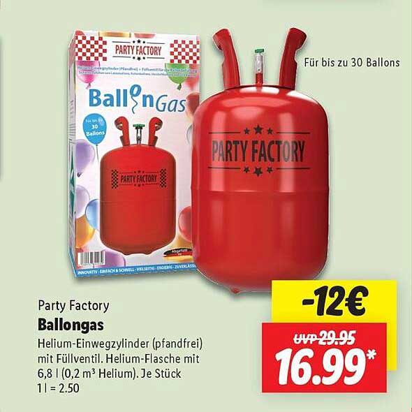 Party Factory Ballongas Helium-Einwegzylinder
