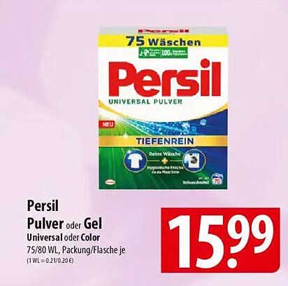 Persil Pulver oder Gel Universal oder Color 75/80 WL, Packung/Flasche je