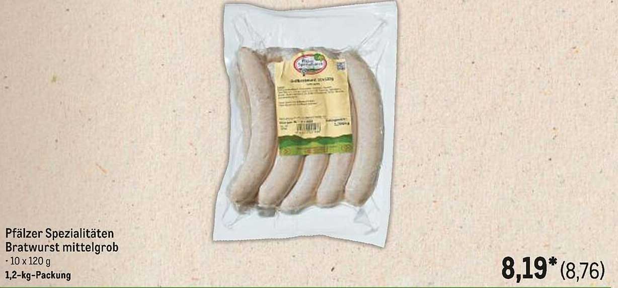 Pfälzer Spezialitäten Bratwurst mittelgroß - 10 x 120 g, 1,2 kg-Packung