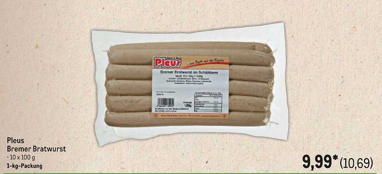 Pleus Bremer Bratwurst - 1-kg-Packung, 10 x 100 g