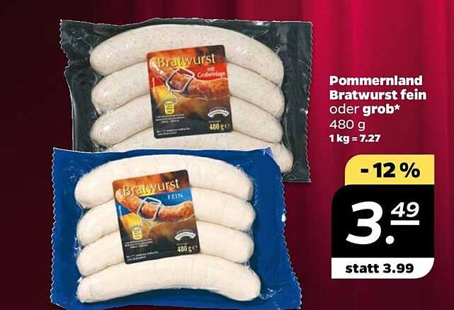 Pommerland Bratwurst fein oder grob 480 g