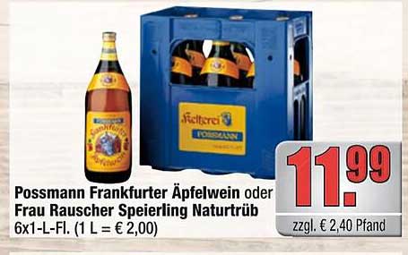 Possmann Frankfurter Äpfelwein oder Frau Rauscher Speierling Naturtrüb 6x1-L-Fl.
