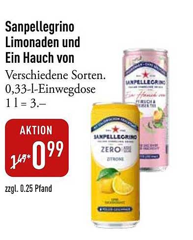 Sanpellegrino Limonaden und Ein Hauch von verschiedenen Sorten
