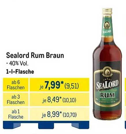 Sealord Rum Braun - 1-Liter-Flasche, 40% Vol.
