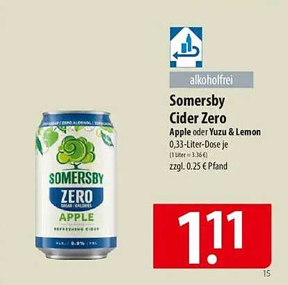 Somersby Cider Zero - Apfel oder Yuzu & Lemon, 0,33-Liter-Dose