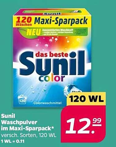 Sunil Waschpulver im Maxi-Sparpack, 120 WL