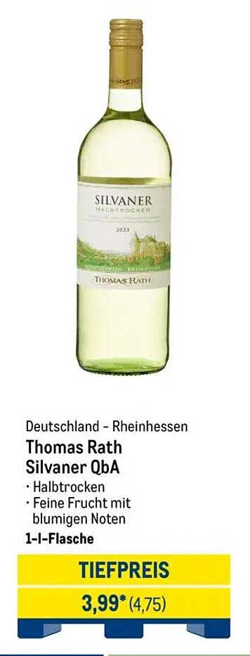 Thomas Rath Silvaner QbA Halbtrocken – 1-Liter-Flasche