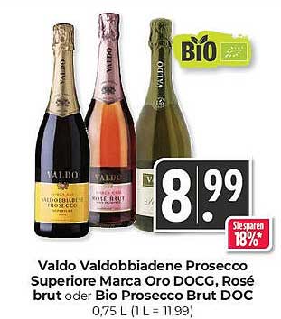 Valdo Valdobbiadene Prosecco Superiore Marca Oro DOCG, Rosé brut oder Bio Prosecco Brut DOC