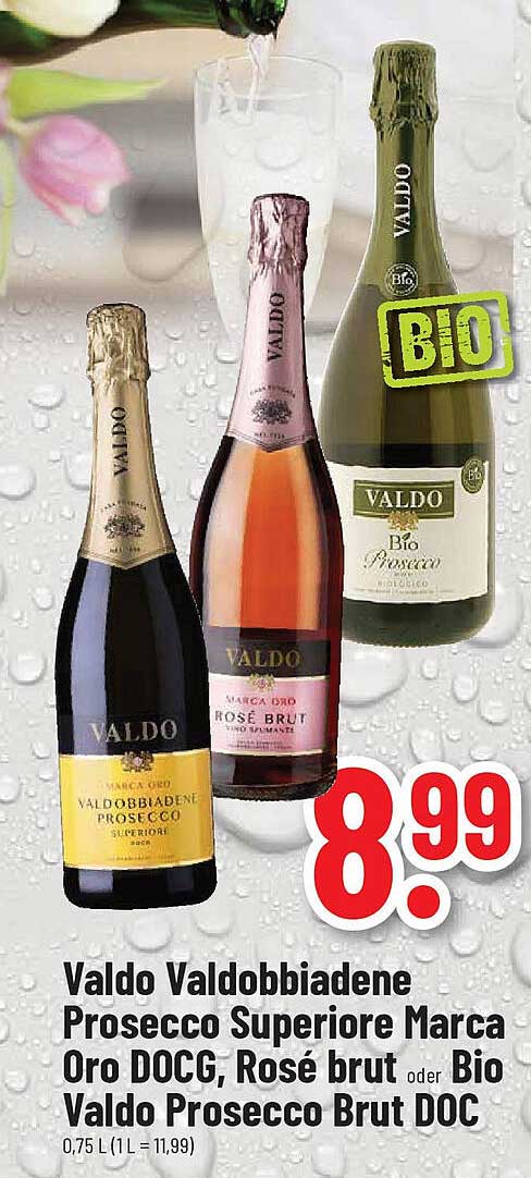 Valdo Valdobbiadene Prosecco Superiore Marca Oro DOCG, Rosé brut oder Bio Valdo Prosecco Brut DOC