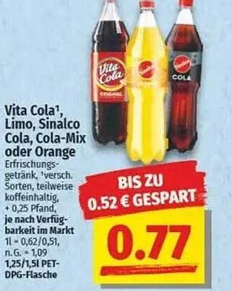 Vita Cola, Limo, Sinalco Cola, Cola-Mix oder Orange - Erfrischungsgetränke