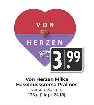 Von Herzen Milka Haselnusscreme Pralinés - verschiedene Sorten