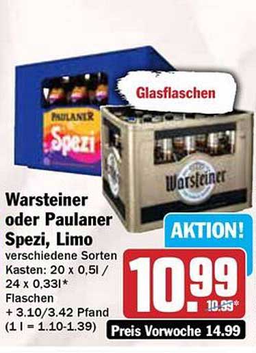 Warsteiner oder Paulaner Spezi, Limo - verschiedene Sorten