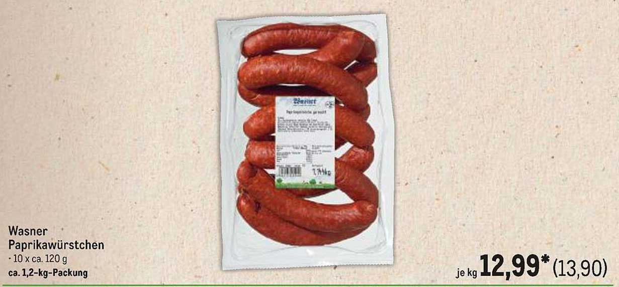 Wasner Paprikawürstchen - 10 x ca. 120 g, ca. 1,2-kg-Packung