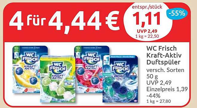 WC Frisch Kraft-Aktiv Duftspüler - 4 für 4,44 €