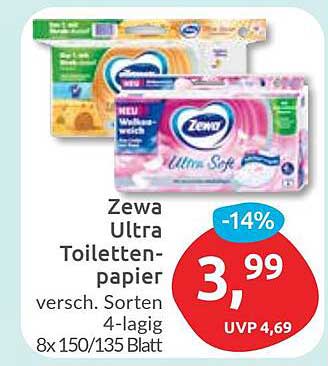 Zewa Ultra Toilettenpapier - 4-lagig, 8x 150/135 Blatt