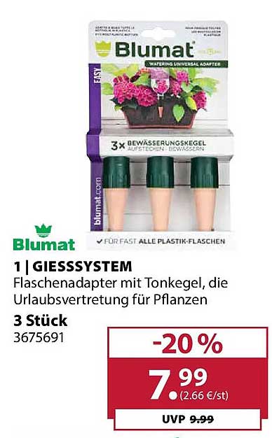 1| GIESSYSTEM Flaschenadapter mit Tongegel, die Urlaubsvertretung für Pflanzen 3 Stück 3675691