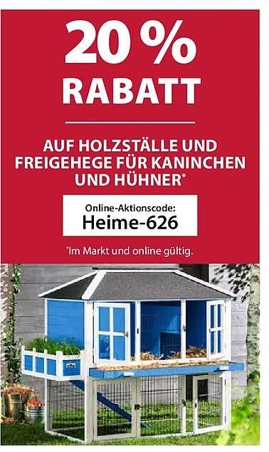 20 % RABATT AUF HOLZSTÄLLE UND FREIGEHEGE FÜR KANINCHEN UND HÜHNER*