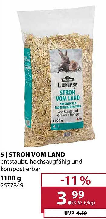 5 l STROH VOM LAND entstaubt, hochsaugfähig und kompostierbar 1100 g