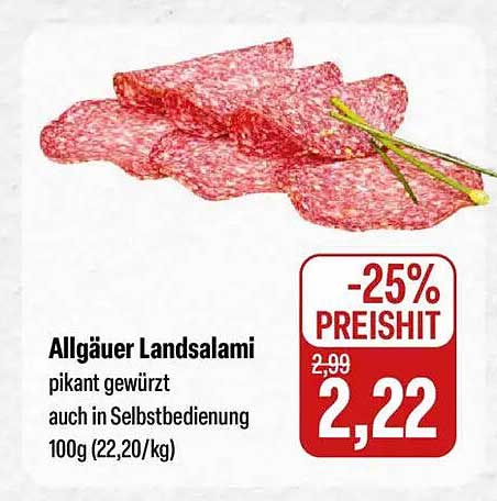 Allgäuer Landsalami pikant gewürzt auch in Selbstbedienung 100g (22,20/kg)