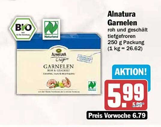 Alnatura Garnelen roh und geschält tiefgefroren 250 g Packung (1 kg = 26.62)