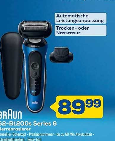 Automatische Leistungsanpassung Trocken- oder Nassrasur
