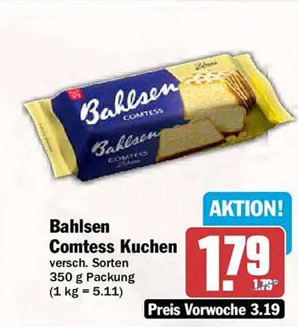 Bahlsen Comtess Kuchen versch. Sorten 350 g Packung (1 kg = 5.11)