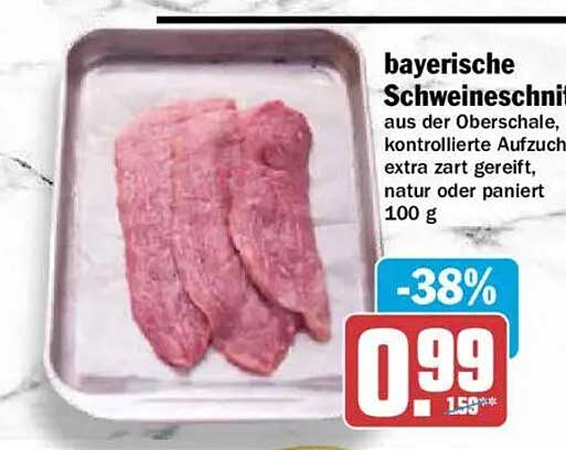 bayerische Schweineschnitzel aus der Oberschale, kontrollierte Aufzucht, extra zart gereift, natur oder paniert 100 g