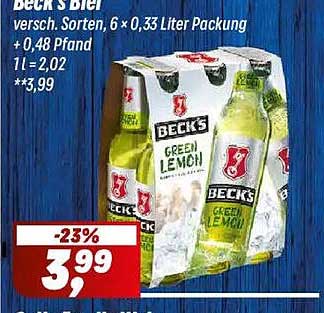 Beck's Bier versch. Sorten, 6 x 0,33 Liter Packung + 0,48 Pfand 1 l = 2,02