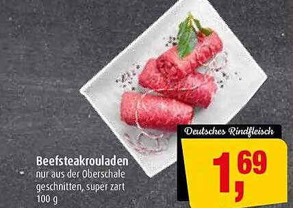 Beefsteakrouladen nur aus der Oberschale geschnitten, super zart 100 g