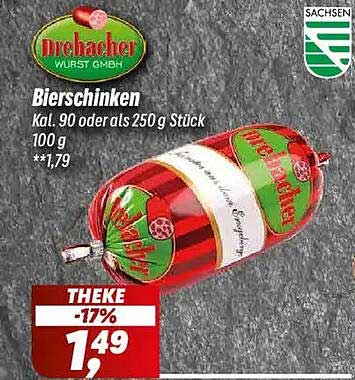 Bierschinken Kal. 90 oder als 250 g Stück 100 g