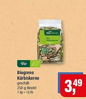 Biogreno Kürbiskerne geschält 250-g-Beutel 1 kg = 13,96