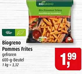 Biogreno Pommes Frites gefroren 600-g-Beutel 1 kg = 3,32