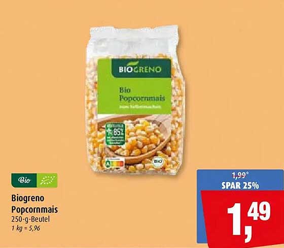 Biogreno Popcornmais 250-g-Beutel