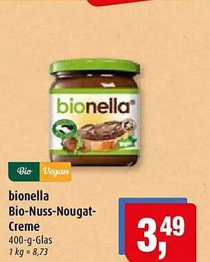 bionella Bio-Nuss-Nougat-Creme 400-g-Glas 1 kg = 8,73