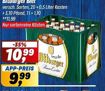 Bitburger Bier versch. Sorten, 20 × 0,5 Liter Kasten