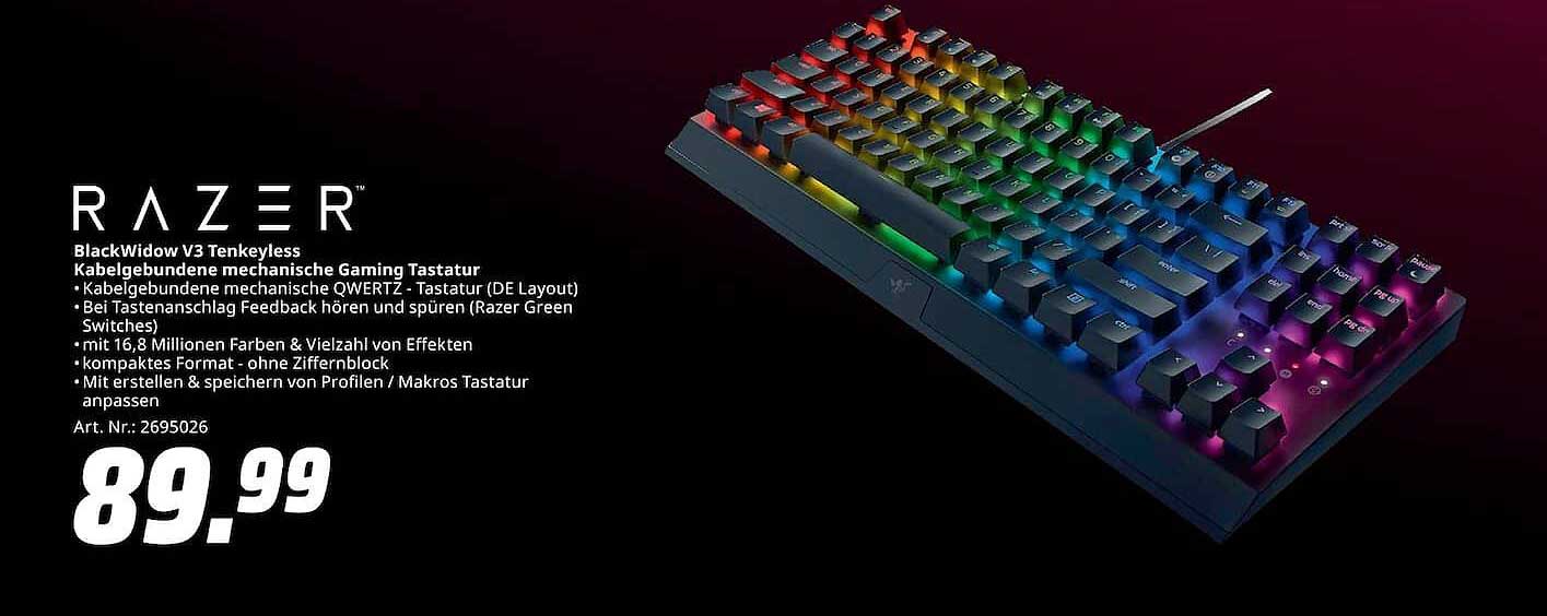 BlackWidow V3 Tenkeyless Kabelgebundene mechanische Gaming Tastatur