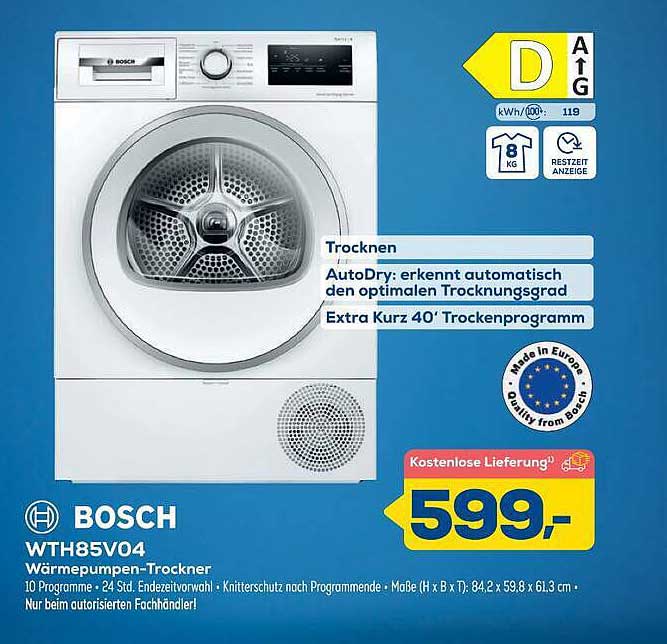 BOSCH WTH85V04 Wärmepumpen-Trockner