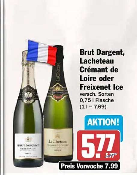 Brut Dargent, Lacheteau Crémant de Loire oder Freixenet Ice versch. Sorten 0,75 l Flasche (1 l = 7.69)