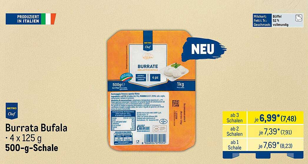 Burrata Bufala • 4 x 125 g 500-g-Schale
