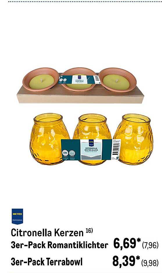 Citronella Kerzen 16) 3er-Pack Romantiklichter