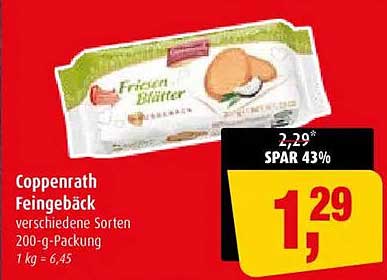Coppenrath Feingebäck verschiedene Sorten 200-g-Packung 1 kg = 6,45