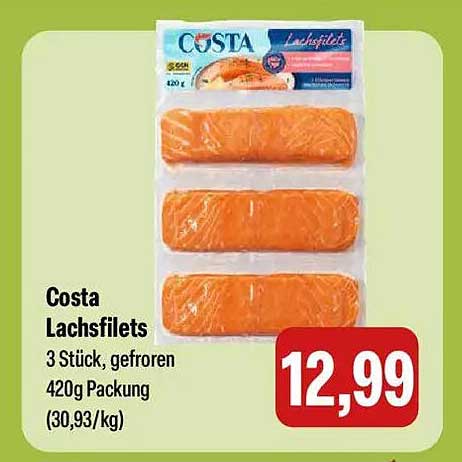 Costa Lachsfilets 3 Stück, gefroren 420g Packung (30,93/kg)