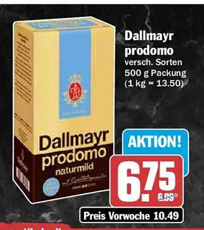 Dallmayr prodomo versch. Sorten 500 g Packung (1 kg = 13.50)