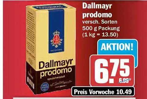 Dallmayr prodomo versch. Sorten 500 g Packung (1 kg = 13.50)