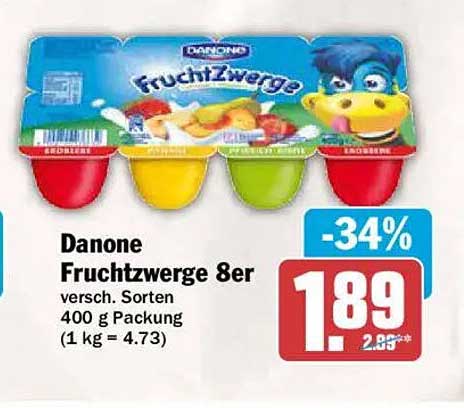 Danone Fruchtzwerge 8er versch. Sorten 400 g Packung (1 kg = 4.73)
