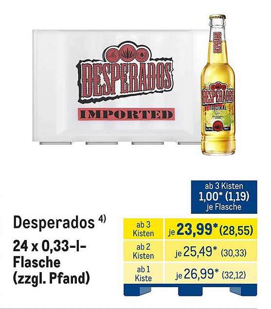 Desperados 24 x 0,33-l-Flasche (zzgl. Pfand)