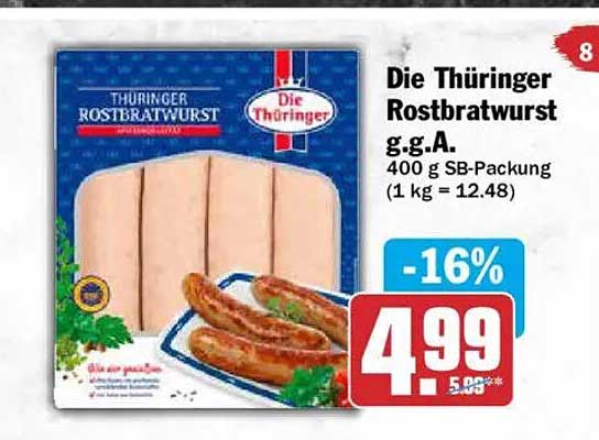 Die Thüringer Rostbratwurst g.g.A. 400 g SB-Packung (1 kg = 12.48)