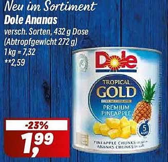 Dole Ananas, versch. Sorten, 432 g Dose (Abtropfgewicht 272 g)