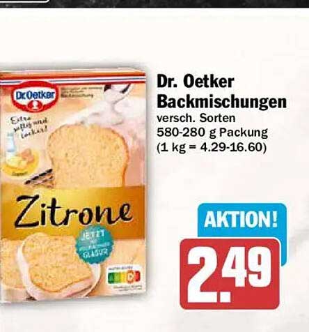 Dr. Oetker Backmischungen versch. Sorten 580-280 g Packung (1 kg = 4.29-16.60)