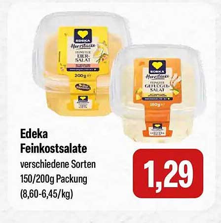 Edeka Feinkostsalate verschiedene Sorten 150/200g Packung (8,60-6,45 /kg)